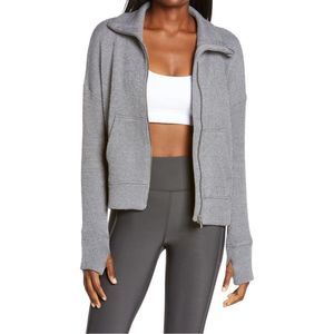 Sweaty Betty Restful Bouclé Zip Front Sweater Jacket Charcoal Marl Size M